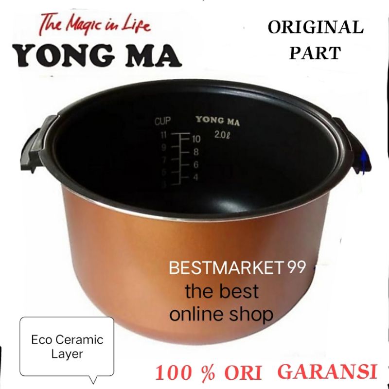 PANCI YONGMA ECO CERAMIC INNER POT MAGIC COM YONG MA 2 LITER WING/ NON WING YONGMA Free Paking Karton Tebal &amp; Buble Wrap