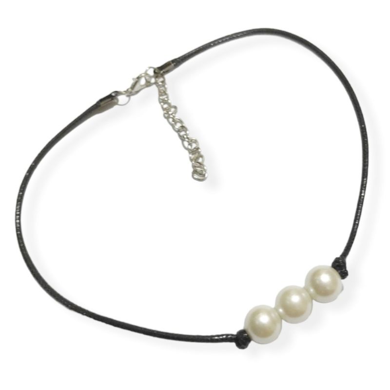 Kalung Choker Tali Tiga Mutiara Korea Pearl Korean Necklace Rope