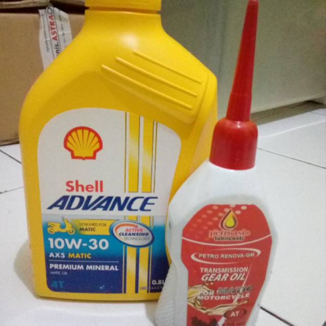 Paket Hemat oli Shell Ax5 0.8 Matic 10-30W dan oli Gardan Petronasia untuk semua Motor Matic