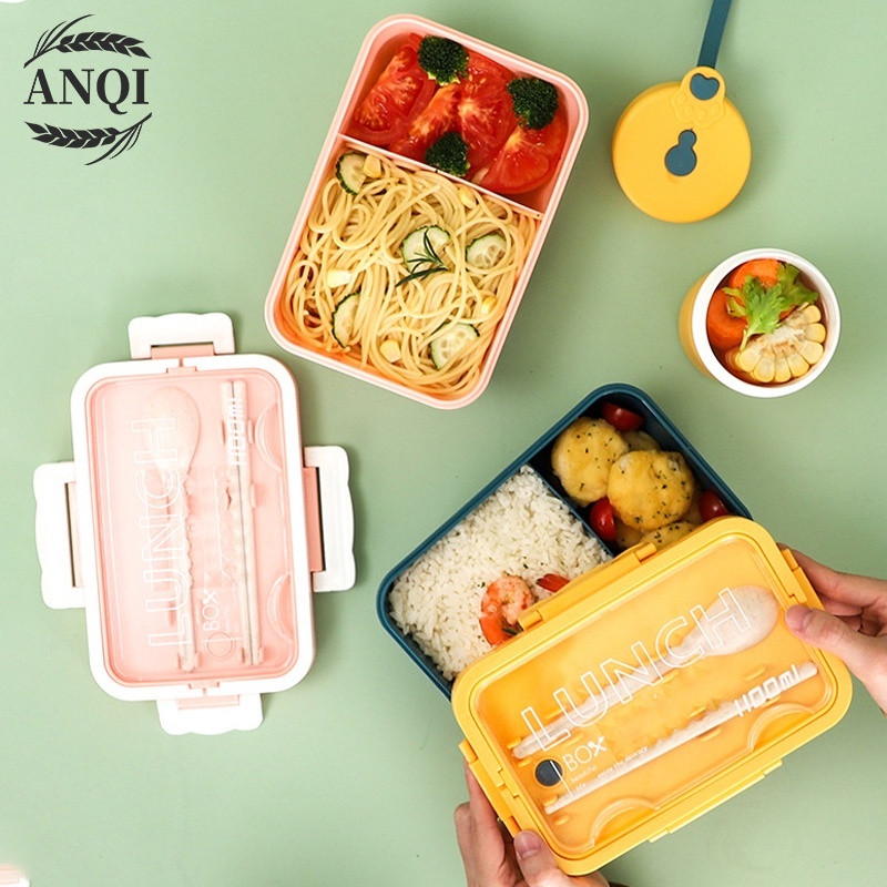 ANQI 1888 Kotak Makan Siang Bahan Jerami Pegangan  / Lunch Box Set / Bpa Free / PP Jerami Gandum / Bento Set VS-95