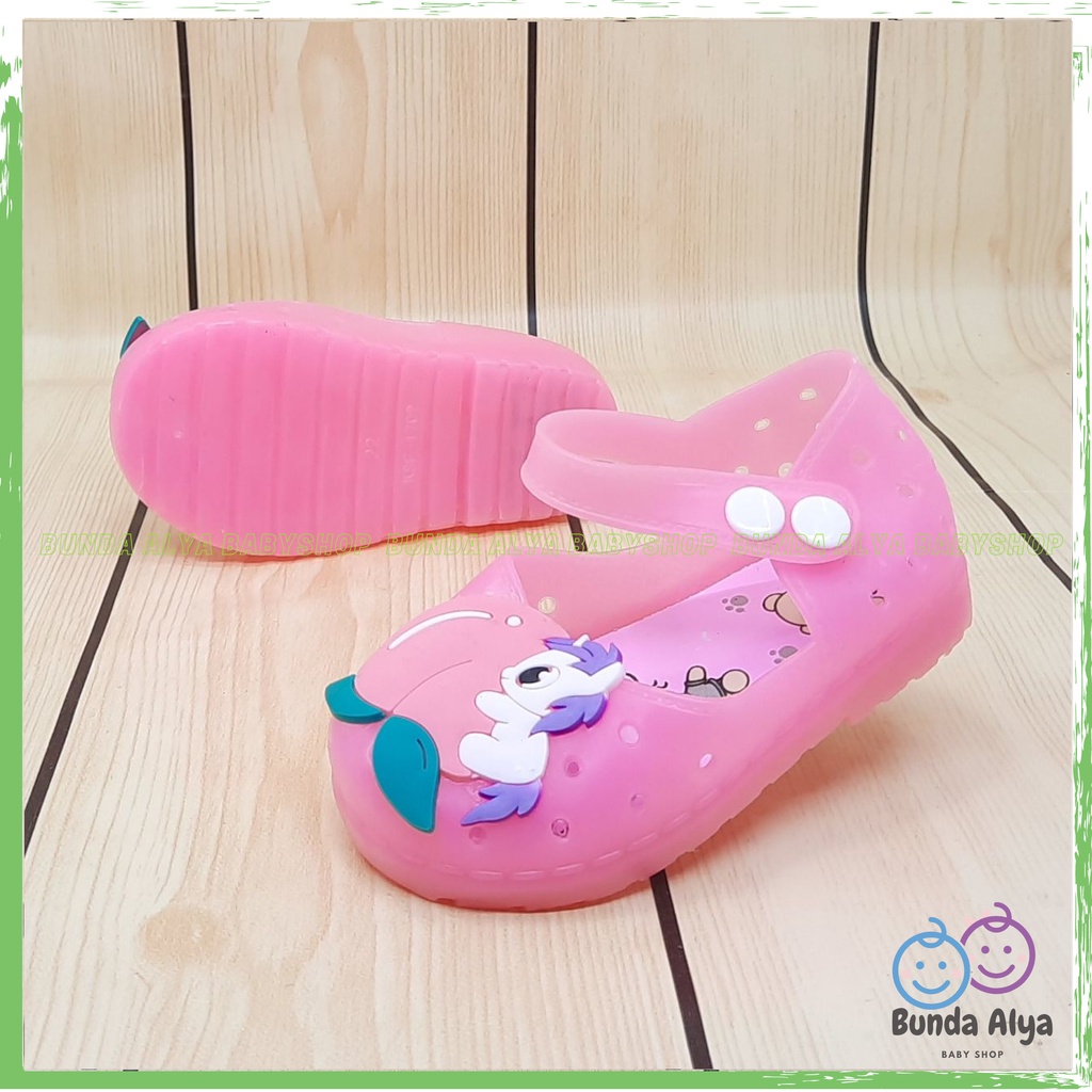 Sepatu Anak Perempuan Jelly LED Usia 6 Sampai 12 Bulan PINK Sepatu Anak Cewek Motif Kuda Pony Lucu Sepatu Karet Elastis Bisa Menyala Size 18-23