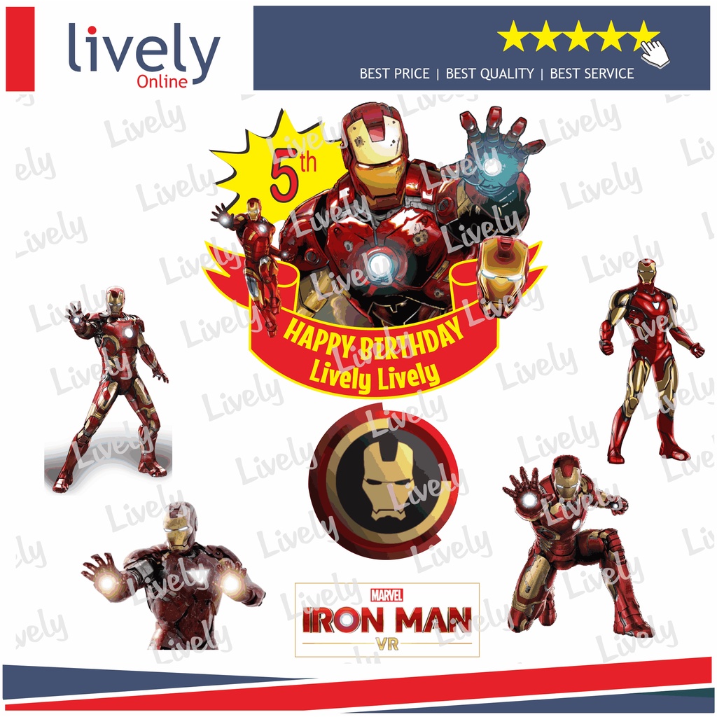 CUSTOM NAMA CAKE TOPPER KARAKTER IRONMAN HIASAN KUE ULANG TAHUN HAPPY BIRTHDAY