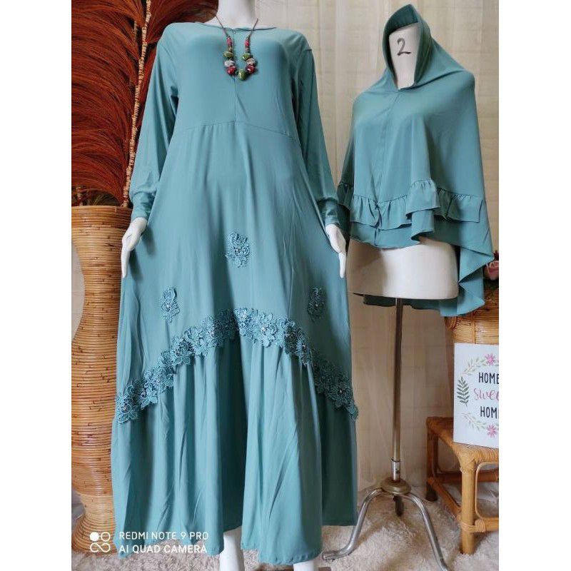 GAMIS SET RENDA LINGKAR JERSEY REMPEL BAWAH BUSUI JUMBO ( 1 SET + KERUDUNG )