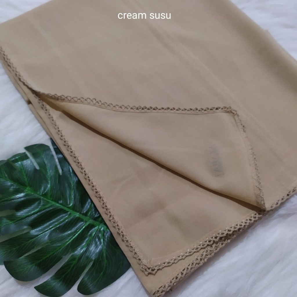 Termurah Pashmina Diamond Lace Picot  / Pasmina Crochet / Pasmina Lace Azara-Cream susu