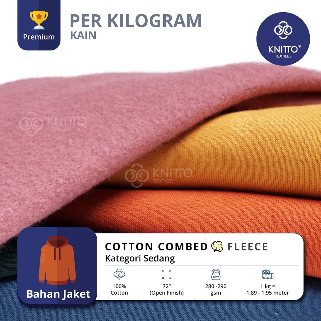 KAIN COTTON COMBED FLEECE WARNA SEDANG ( BAHAN SWEATER, HOODIE, JAKET ) - KNITTO