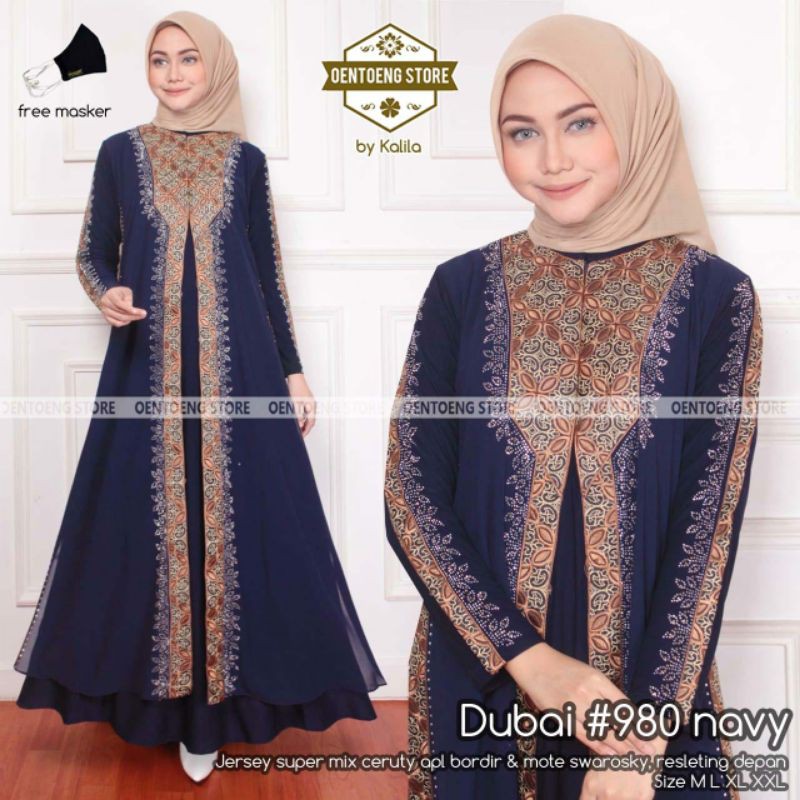 TOP NEW ARRIVAL - DUBAI #980 BY OENTOENG STORE / GAMIS PESTA NEW / ABAYA WARNA NAVY JERSEY CERUTY