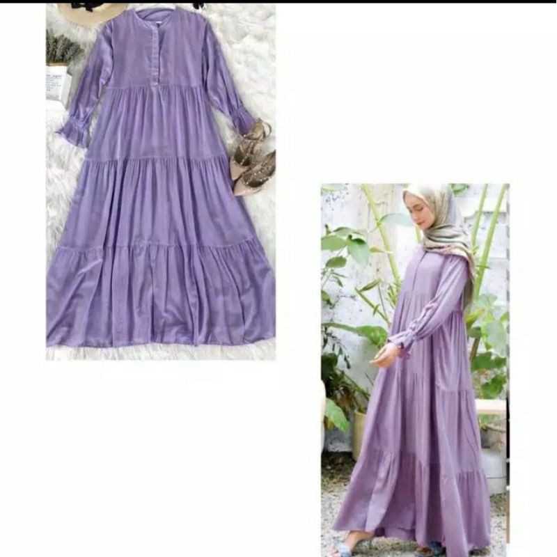 Long Dress Z4R4 Lilac Bahan Katun Import Termurah