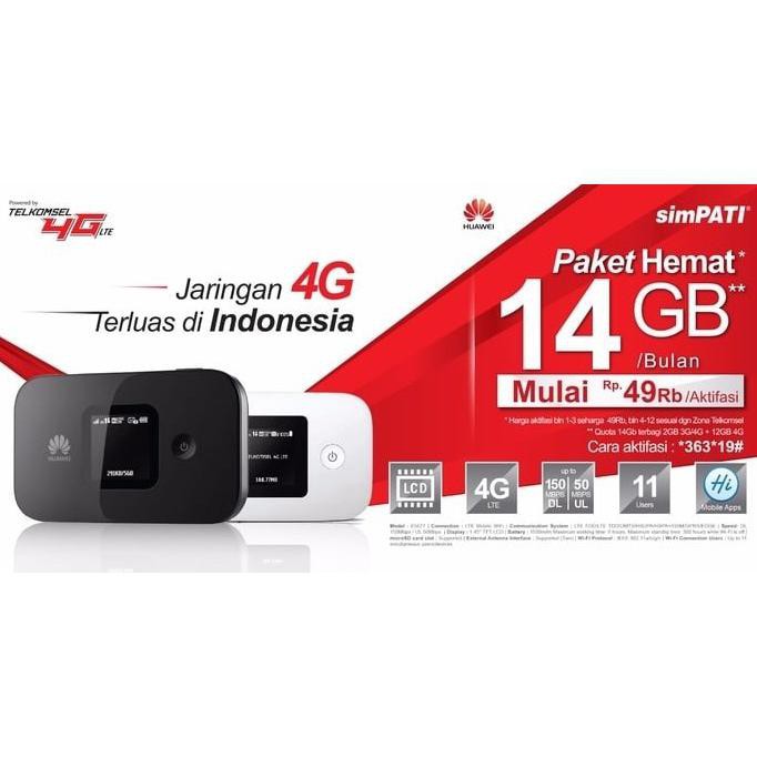 Jual Mifi Modem Wifi Router 4G Huawei E5577 Telkomsel Unlock Free 14Gb