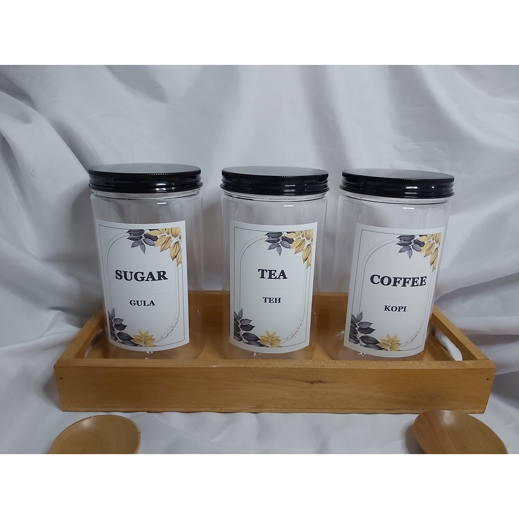 TOPLES GULA KOPI TEH AESTHETIC/SET 3PCS /FREE LABEL/TOPLES PLASTIK TUTUP ALUMINIUM HITAM/TEMPAT GULA