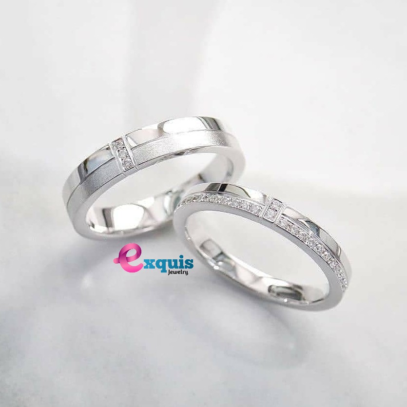 Cincin Kawin Tunangan Couple Emas Putih dan Perak - 063