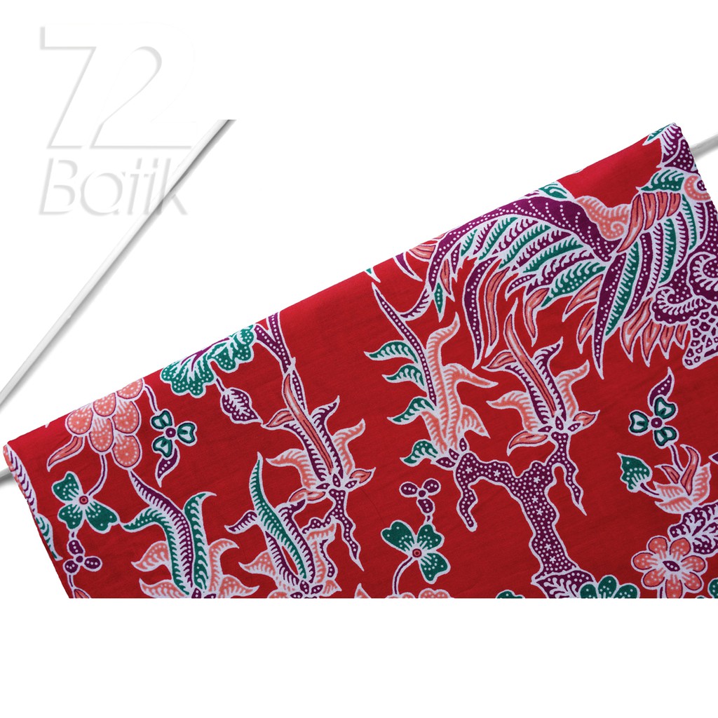 KAIN BATIK KATUN Premium Motif Kembang Jago Warna Merah Abang Cerah Hijau 724964 Cap 72 Jarik Jarit 