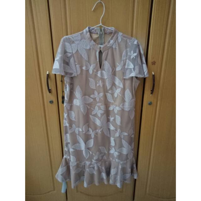 JUAL RUGI NEW dress wanita brokat khaki/cream/nude size XL