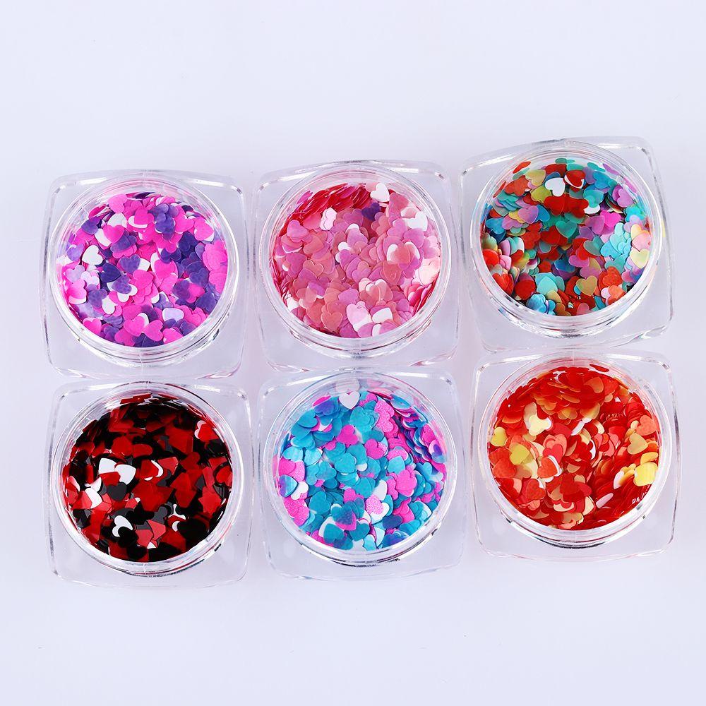 R-flower Nail Sequin Stickers Glitter Baru Bentuk Hati Manicure Tips