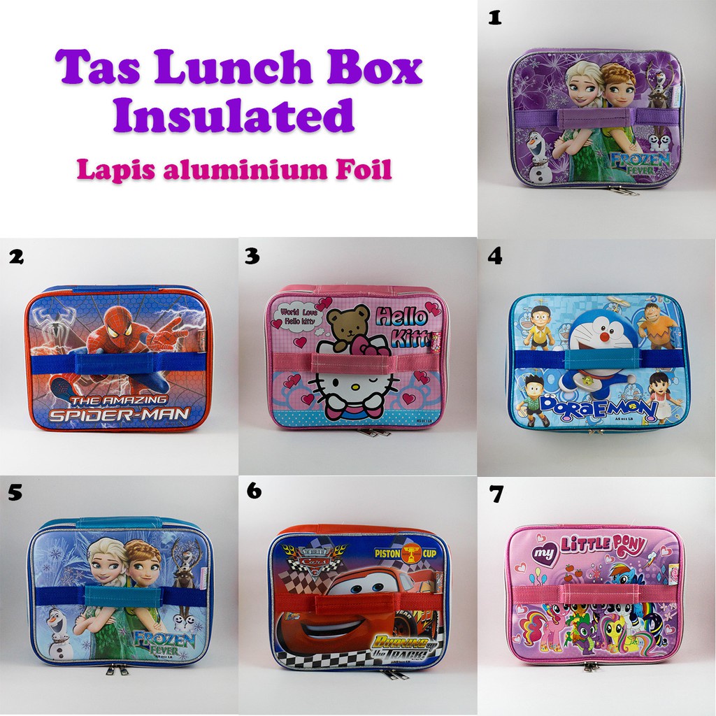 Tas bekal anak karakter / kotak makan / lunch box insulated lapis aluminium foil tahan panas