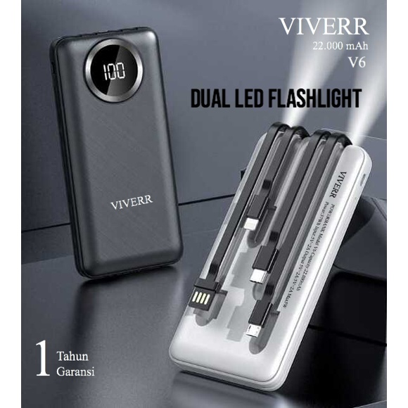 Powerbank VIVERR V6 Kapasitas 22.000 mAh Fast charging Original Garansi 1 tahun.