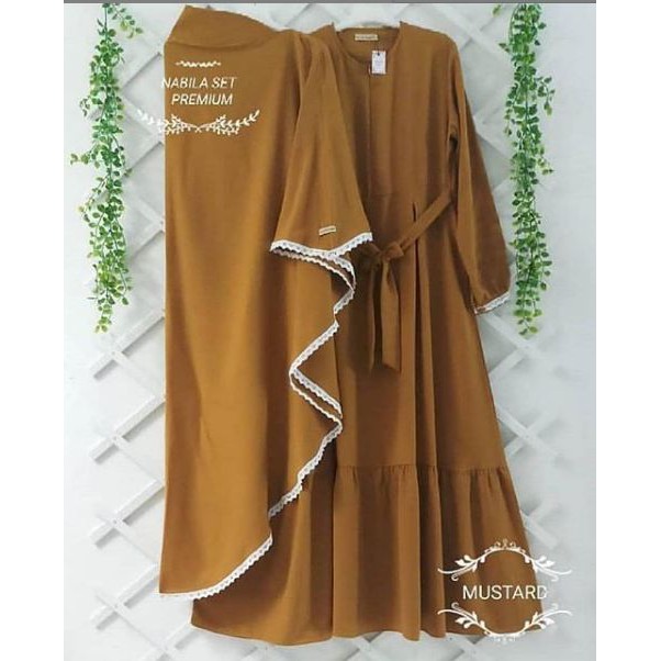 NBL-01 Fashion Muslimah Gamis Syari Set Khimar/Gaun Panjang Dewasa Set Krudung Modis Dan Casual