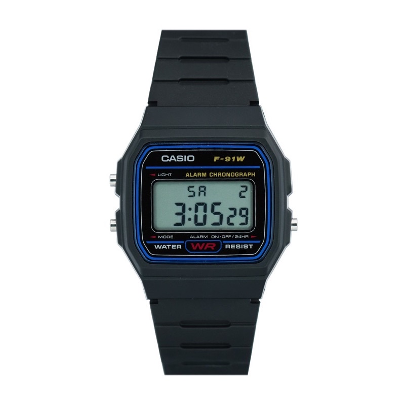 Casio F-91W-1DG Jam Tangan wanita - Digital - Karet - Hitam lis  Biru