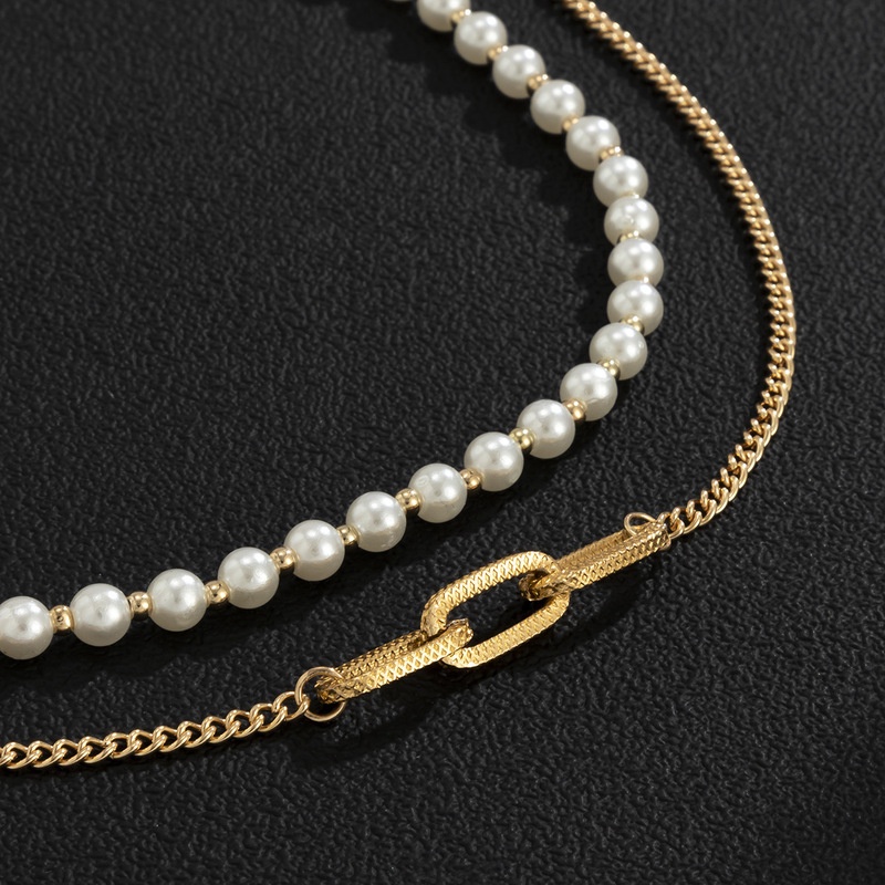 Kalung Choker Rantai Manik-Manik Mutiara Simulasi Multilayer Warna Silver Gaya Punk Hip Hop Untuk Pria Dan Wanita