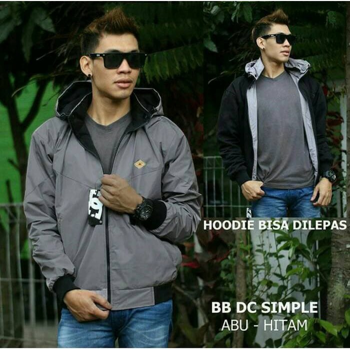 jaket bolak balik abu hitam / jaket bb dc 2in1 abu misty premium