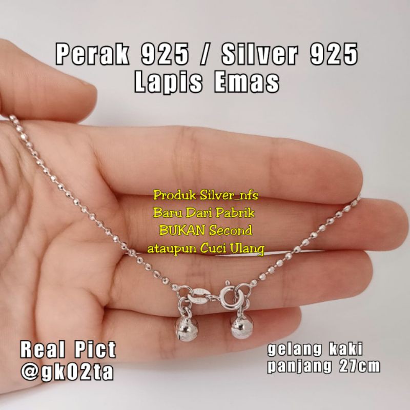 Gelang Kaki Perak 925 Asli Lapis mas Gelang kaki Wanita Gelang kaki biji lada Gelang kaki perak asli