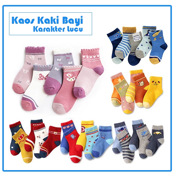 Kaos Kaki Bayi Newborn Motif Lucu Boy Girl isi 3 Pasang