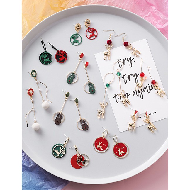 LRC Anting Tusuk Fashion Christmas Elk Love Cartoon Alloy Earrings D42691