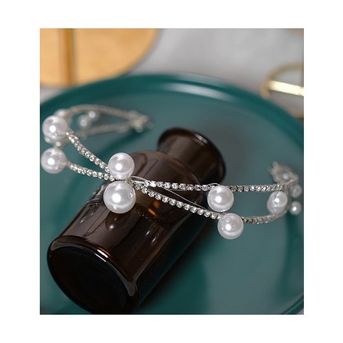 LRC Bando Fashion Silver Color Pearl Cross Rhinestone Alloy Hollow P65622
