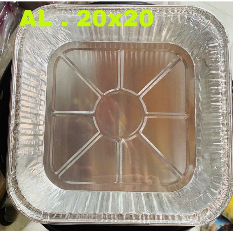 Wadah aluminium  foil kotak 20x20 (K-1452) / loyang aluminium kotak / loyang aluminium + tutup mika