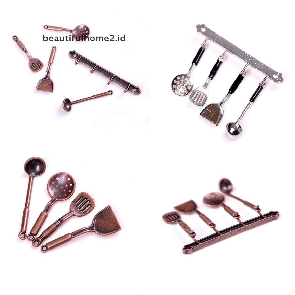 (beautifulhome2.id) 5pcs / Set Mainan Miniatur Peralatan Masak Skala 1: 12 Bahan Metal Untuk Rumah Boneka