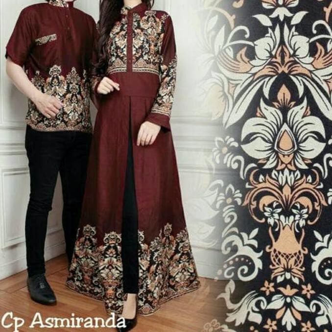 KUALITAS BAGUS AOP GAMIS COUPLE BATIK ASMIRANDAH MERAH CP MAXI PAKAIAN PASANGAN KEKINIAN