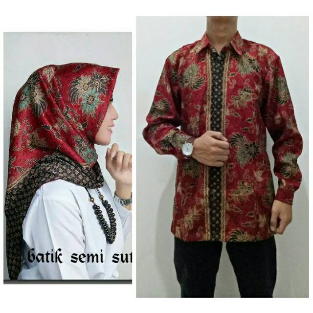 Couple risma jilbab hijab segi empat kombi kemeja lengan panjang batik
