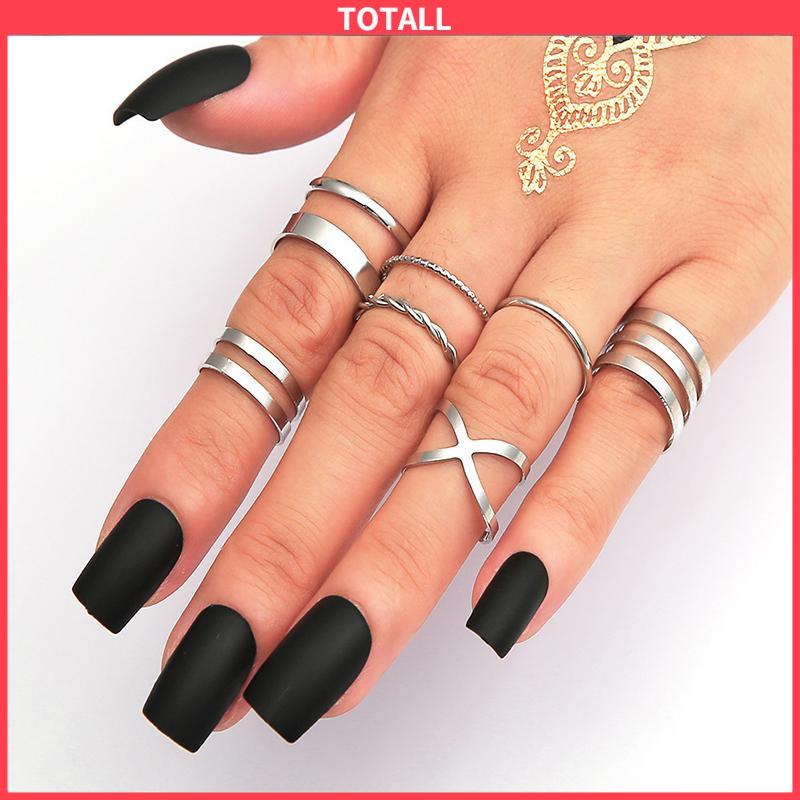 COD 1 Set/8 Pcs cincin creative retro simple multi-layer opening cross twist ring-Totall