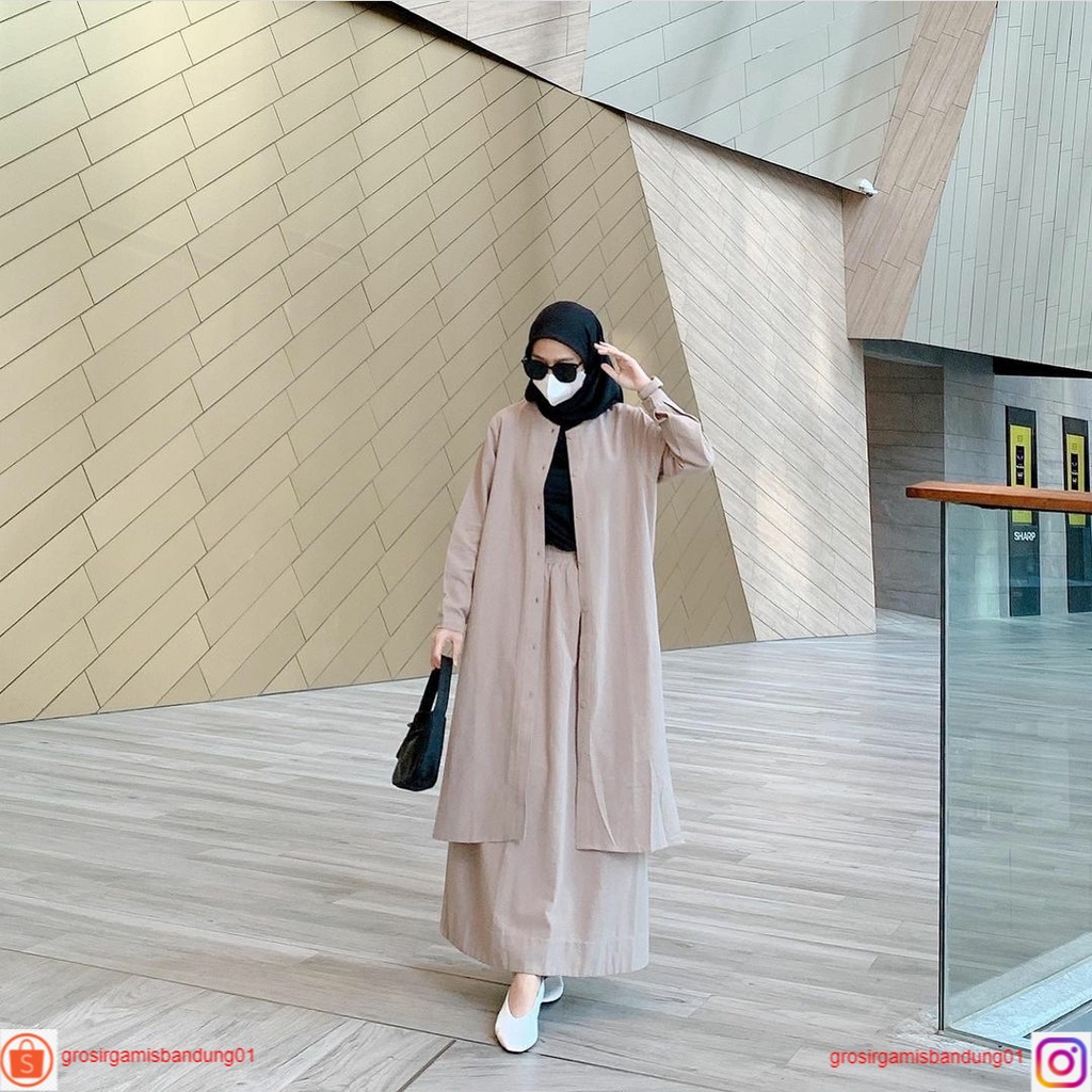 Kaila Set Mocca | Setelan Rok | Kemeja + Rok  | Casual | One Set | Busui Frendly | Kancing Aktif Ful