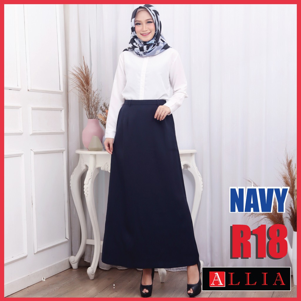 ALLIA R18 - MOCHA - M - 7L - Rok A Wanita - Rok Panjang Wanita - Rok kerja wanita - ROK Payung-ROK R18 - NAVY