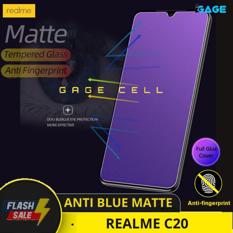 TEMPERED GLASS ANTI BLUE MATTE RAY REALME C20 TG ANTI GORES RADIASI REALMI C20 FULL LAYAR SCREEN