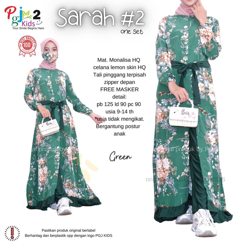 Sarah by Pgj - Setelan Baju Anak Remaja Perempuan / Set Long Tunik Celana
