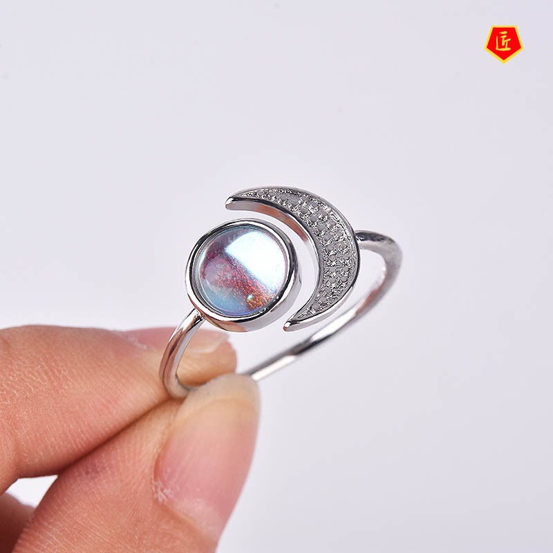 [Ready Stock]925 Silver Moonstone Ring Sun Moon Gem Creative Personality