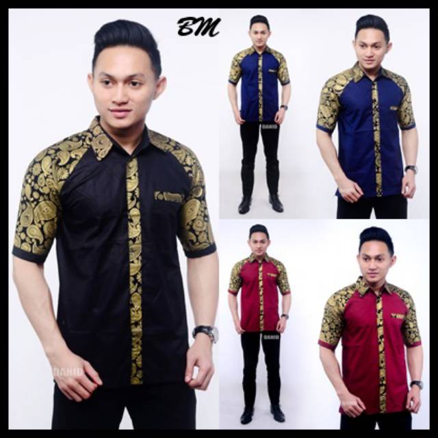 Baju Batik Kombinasi Pria Kemeja Batik Pria Modern Kemeja Batik Katun Kombinasi Polos Shopee Indonesia