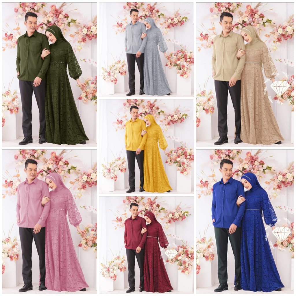 CP Zulaikha Brukat Moscrepe Mutiara / Gamis Couple Pasangan  / Baju Couple Pasangan Terbaru 2021