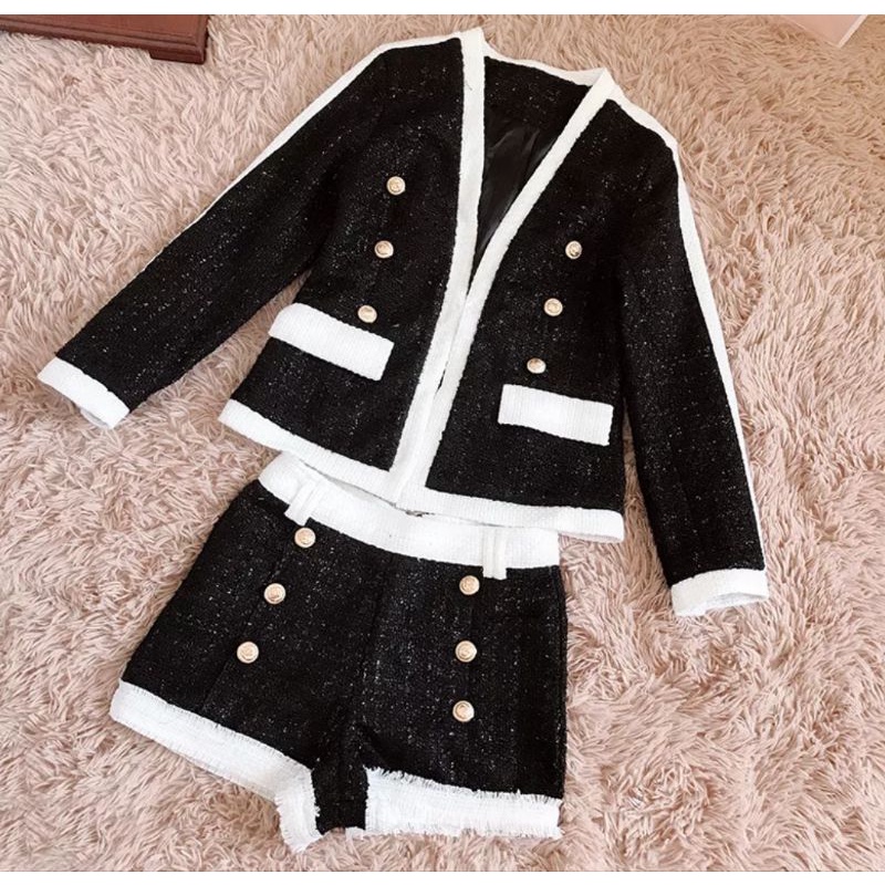 2tone set tweed tag blazer+pants