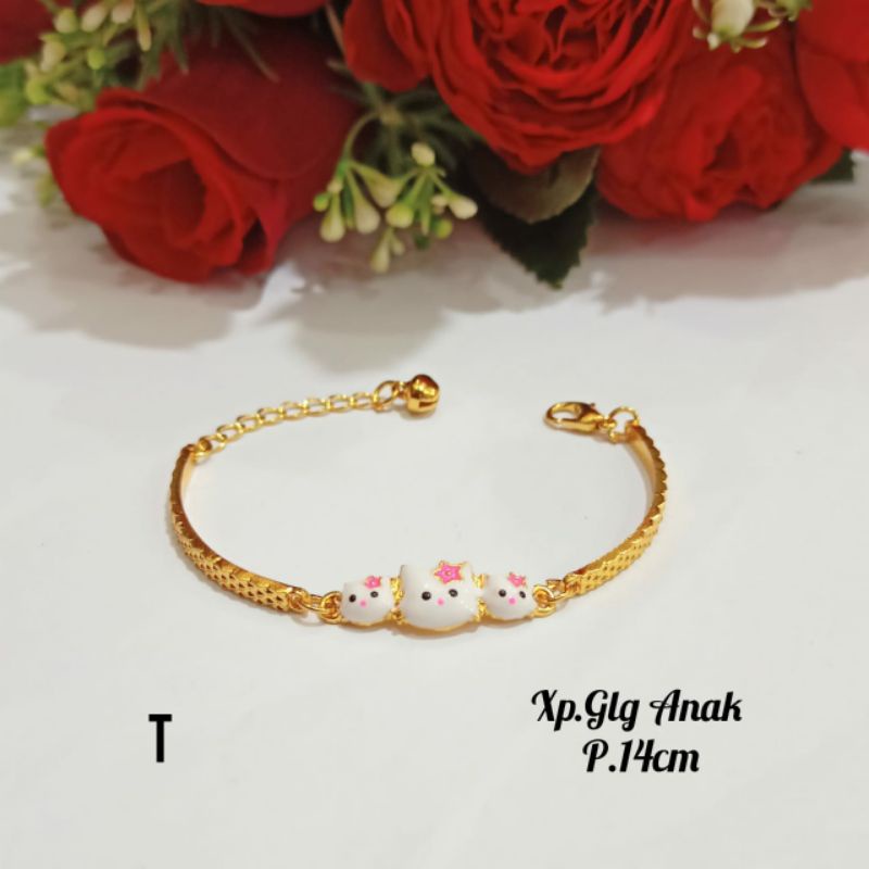 Gelang Anak Patah Plat Karakter hello Kitty gold,tidak karat,termurah *COD*