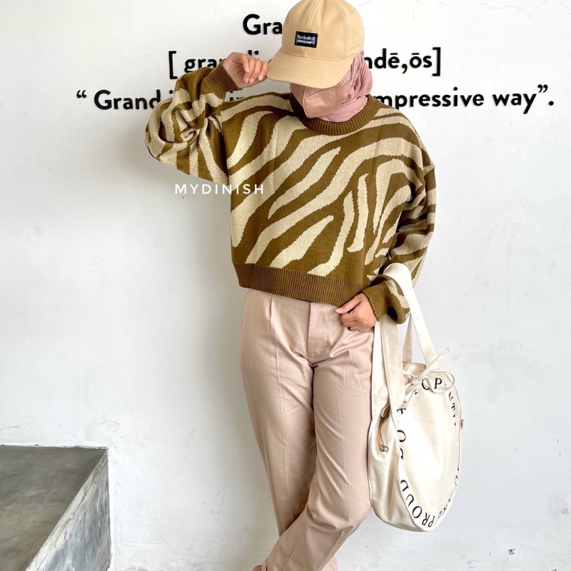 Arabele Crop Blouse - Sweater Blouse Motif Zebra