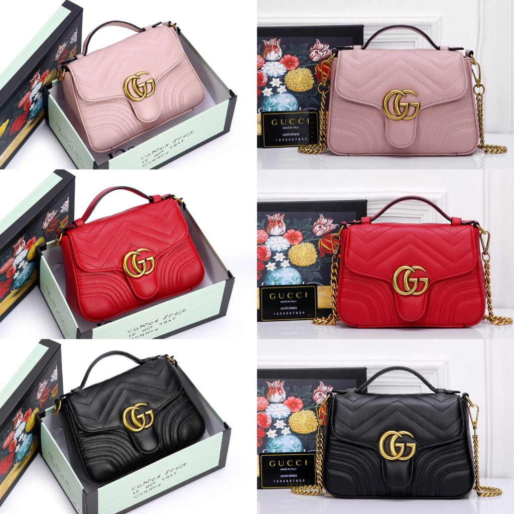 CK01 GUCCI MARMONT MINI GG TOP HANDLE WITH BOX 8011 TAS WANITA TAS IMPOR