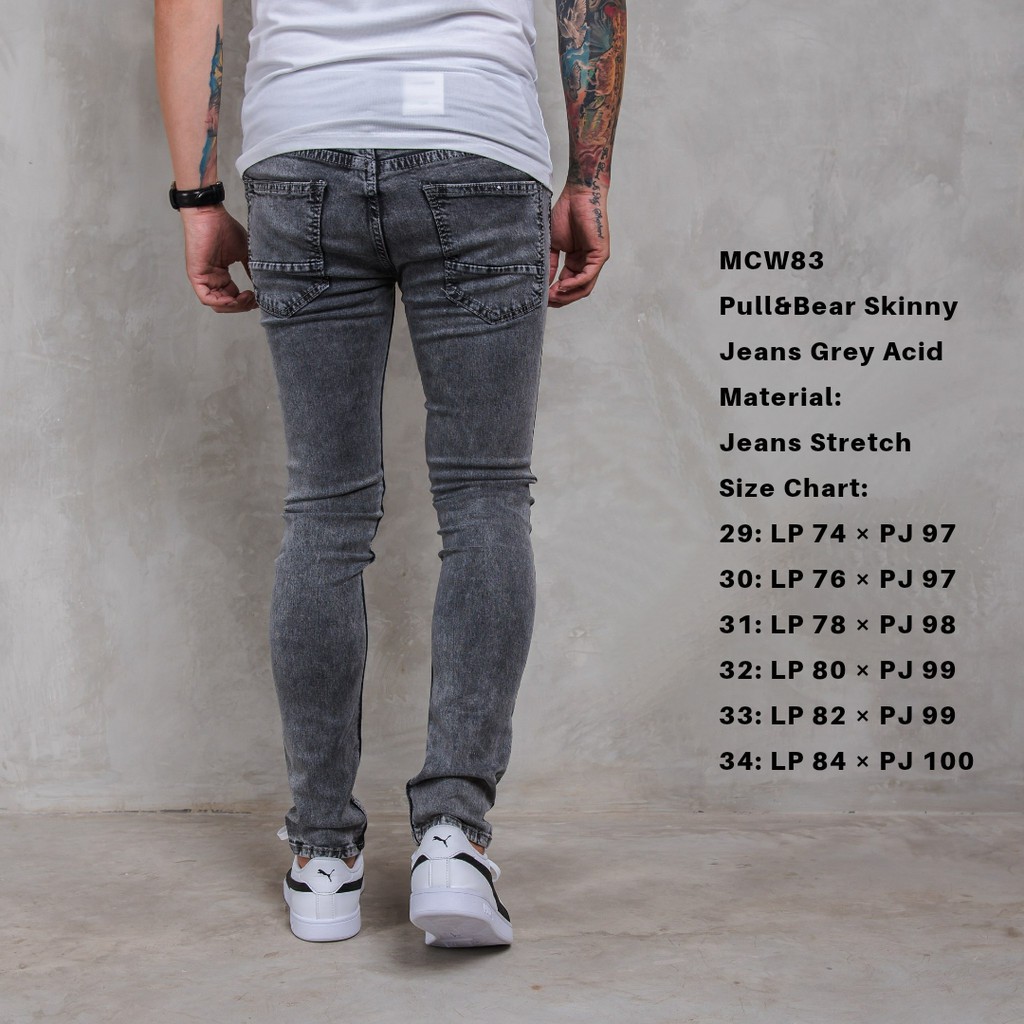 CELANA JEANS PRIA PULL&amp;BEAR GREY ACID SKINNY STRETCH PULLANDBEAR PULL &amp; BEAR PULL AND BEAR PENSIL