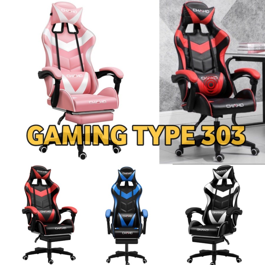 Bangku Gaming Kursi Gaming Chaho Chair Kursi Kerja Hidrolik Horizontal Footrest Kursi Balap-303 Red No Footrest