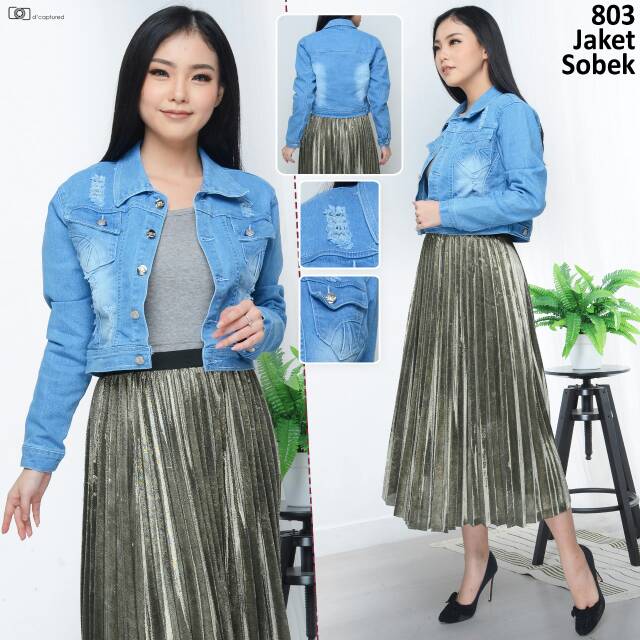 MC girl Jaket Jeans Sobek Crop Wanita / Jaket Body Pendek Ripped Cewe