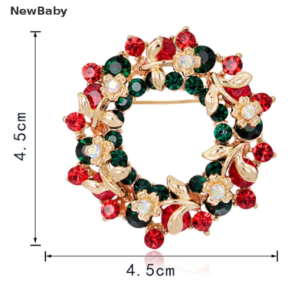 Newbaby Bros Pin Bentuk Garland Bulat Motif Natal Aksen Kristal Imitasi Untuk Wanita