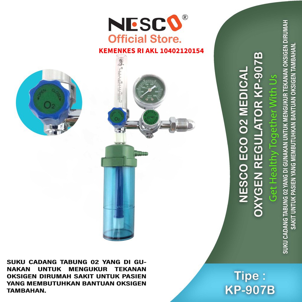 NESCO O2 MEDICAL OXYGEN REGULATOR JH-907B,  KEMENKES RI AKL 10402120154