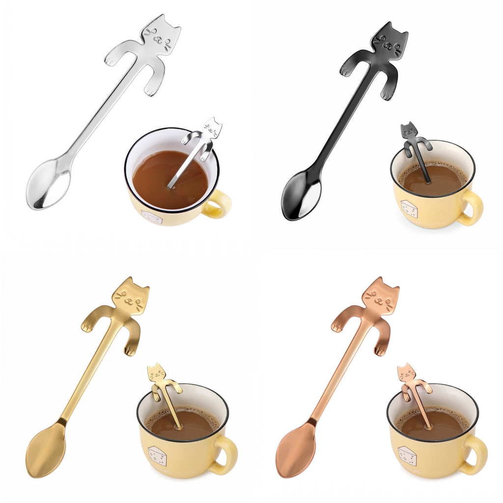 Sendok Kopi Desain Kucing Lucu Bahan Stainless Steel