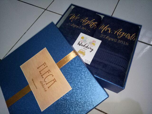 Fast Po Hamper Handuk Custom Nama Hadiah Pernikahan Seserahan Fleca Deluxe 50x100 Cm Giftbox